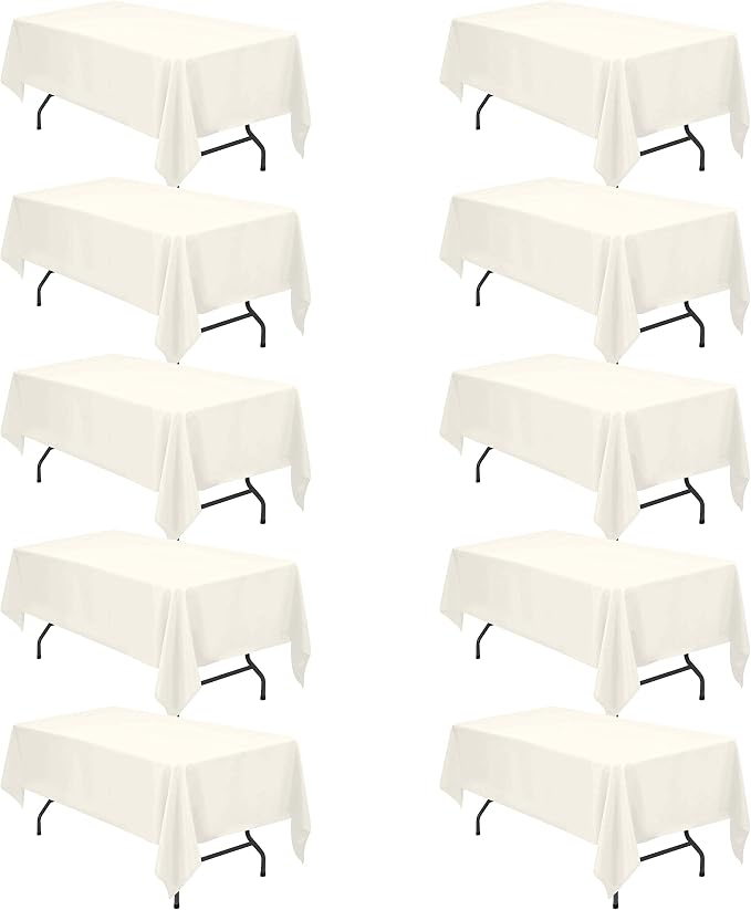 BRILLMAX 10 Pack Ivory Tablecloths 60 x 102 Inch for 6ft Rectangle Tables - 150 GSM Polyester Fabric, 15" Standard Drop, Water, Stain & Wrinkle Resistant Cloth Cover for Wedding Dining Buffet