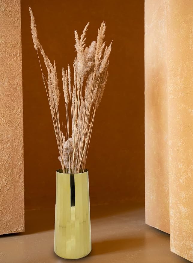 Serene Spaces Living Large Gold Cylinder Metal Vase, Elegant Flower Vase for Wedding, Anniversary, Event, Home Decor, Table Centerpiece for Coffee Table, Dining Table, Countertop, 4.25" Dia & 9" Tall