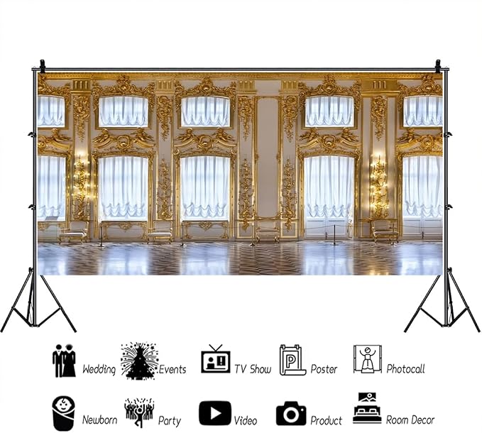 AOFOTO 20x10ft Luxurious Palace Backdrop for Photography Retro European Aristocratic Castle Noble Royal Interior Golden Hall Photography Background Girls Adult Travel Portrait Photo Booth Studio Props