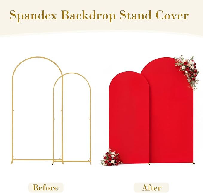 Red Arch Cover 2 Set-7.2 and 6ft Red Arch Backdrop Cover Spandex Fitted Christmas Arch Stand Covers Stretchy Backdrop for Birthday Party Baby Shower Bridal Shower Wedding Banquet Photo Background