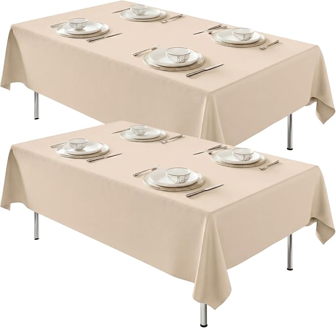 Fixwal 2 Pack Beige 60 x 102 Inch Rectangle Tablecloths, Reusable Heavy Duty Washable Polyester Table Covers for 6 Ft Tables, Wedding, Bridal Shower, Boho Party, Outdoor, Picnic