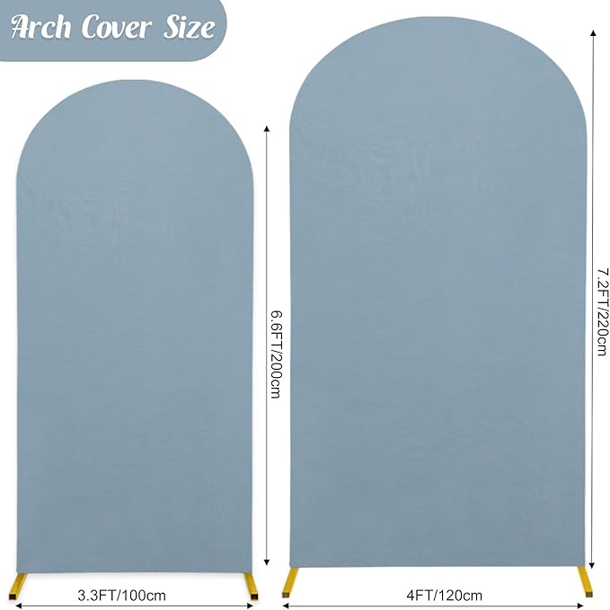 Set of 2 Wedding Arch Stand Cover Round Top Spandex Fitted Arch Cover for Baptism Birthday Party Baby Shower Wedding Arch Stand Decoration（7.2FT, 6.6FT, Dusty Blue）