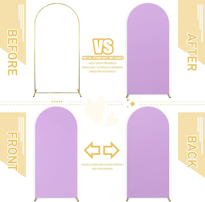FUHSY Arch Covers Set of 3 Wedding Arch Backdrop Cover 4FT 5FT 6FT Lavender Backdrop Arched Covers Happy Birthday Arches Frame Cover for Bridal Baby Shower Party Decoration