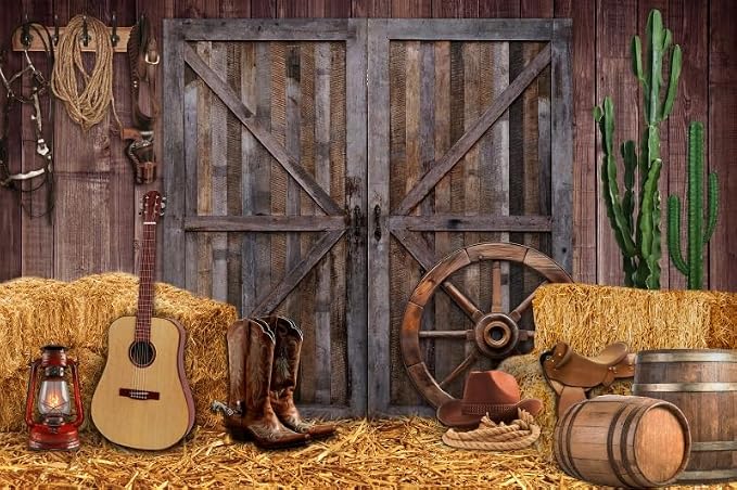 Western Backdrop 9x6ft for Western Party Decor&Photography | Thicker Vinyk Clear Image Vintage Farm Wooden Door Barn Wild West Rodeo Banner for Large Western Theme Birthday Party Decor
