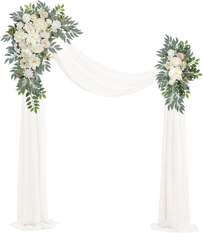 Wedding Arch Flowers with Drapes (Set of 3) Wedding Decor and Wedding Arch Draping Artificial Flower Arrangements Wedding Decorations for Reception Wedding (White Champagne)