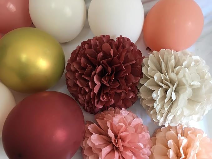 Birthday Decorations for Women in Fall Color – Maroon Peach Gold Happy birthday Decor with Balloons Banner Tissue Pompoms Paper Tassel Garland Party Supplies (Burgundy + Burnt Orange)