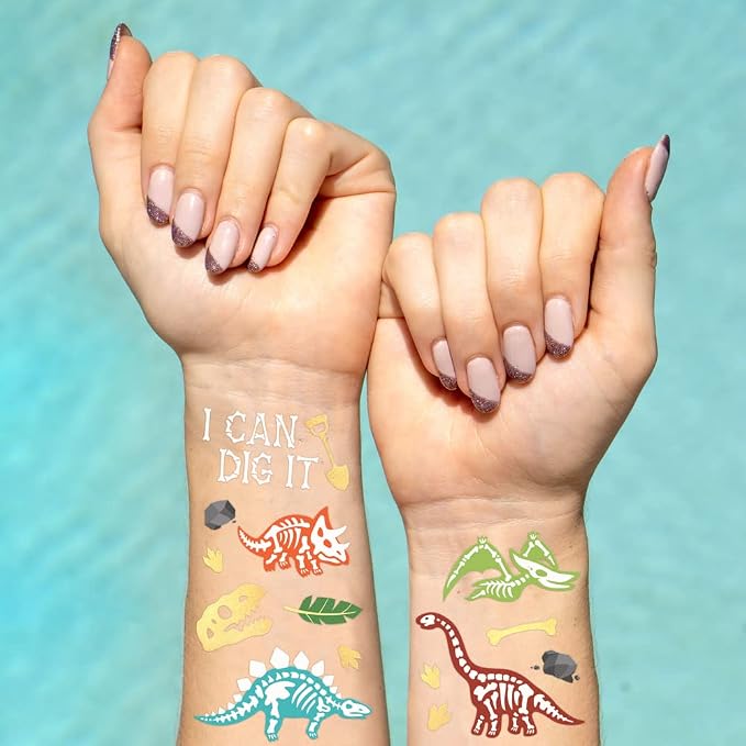 xo, Fetti Dinosaur Tattoos - 36 styles | Dino Fossil Birthday Party Supplies, T-Rex Party Favors, Stegosaurus Decorations, Easter Basket