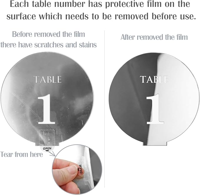 Acrylic Wedding Table Numbers 1-25 with Stands,4.8"Round Mirror Silver Table Number Signs and Holders for Wedding Reception, Party, Event, Centerpiece Decoration