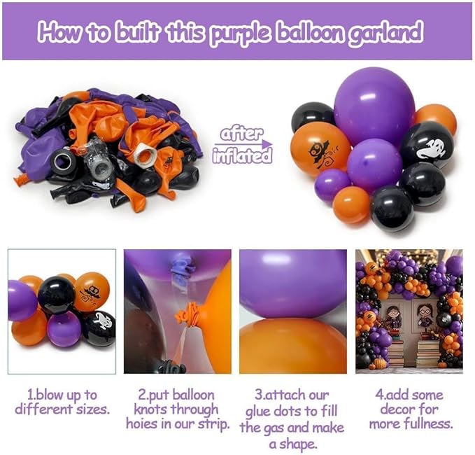 Purple Orange Balloon Arch Kit, Double Stuffed Purple Lavender Orange Black Balloon Garland for Basketball Sport Theme Birthday Race Car Magic Graduation Baby Shower Party Decorations