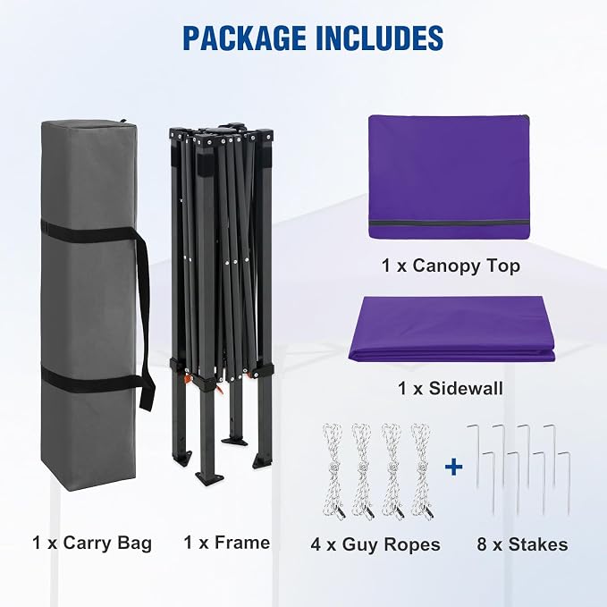 6x4 Pop Up Canopy Tent with One Wall Panel, Instant Portable Beach Canopy, Outdoor Tent with Carry Bag for Camping, Sports, Tailgating, Events, Purple