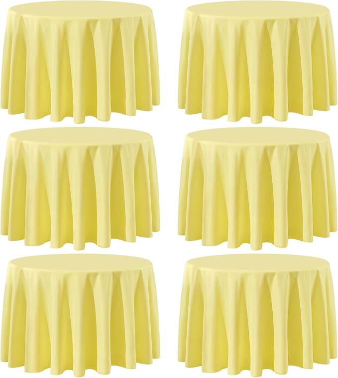 Round Tablecloth 6 Pack 90 Inch Yellow Tablecloths Washable Decorative Linen Polyester Table Clothes Cover for Dining Table Banquets Buffet Parties and Wedding