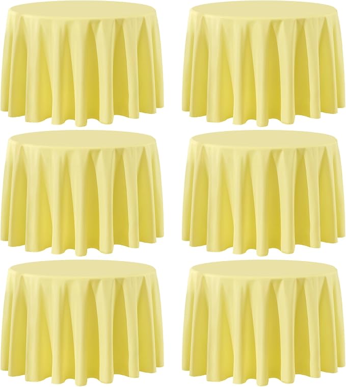 Round Tablecloth 120 Inch 6 Pack Yellow Tablecloths Washable Decorative Linen Polyester Table Clothes Cover for Dining Table Banquets Buffet Parties and Wedding