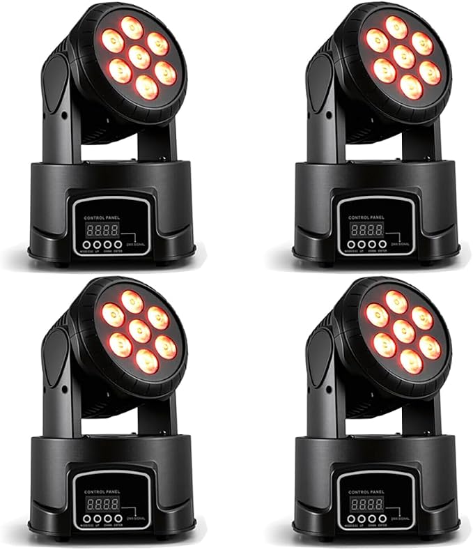 MINGJIE Moving Head DJ Lights, 12 Colors 7x10W LED Wash Stage Spotlight with DMX & Sound Active, 540° Pan 180° Tilt, Disco Party Lights for Weddings Clubs Concerts Events Bars (4 Pack)