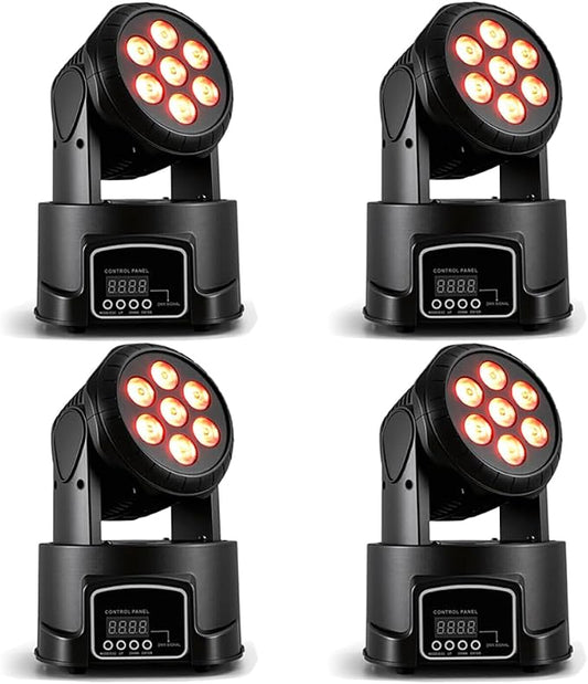MINGJIE Moving Head DJ Lights, 12 Colors 7x10W LED Wash Stage Spotlight with DMX & Sound Active, 540° Pan 180° Tilt, Disco Party Lights for Weddings Clubs Concerts Events Bars (4 Pack)