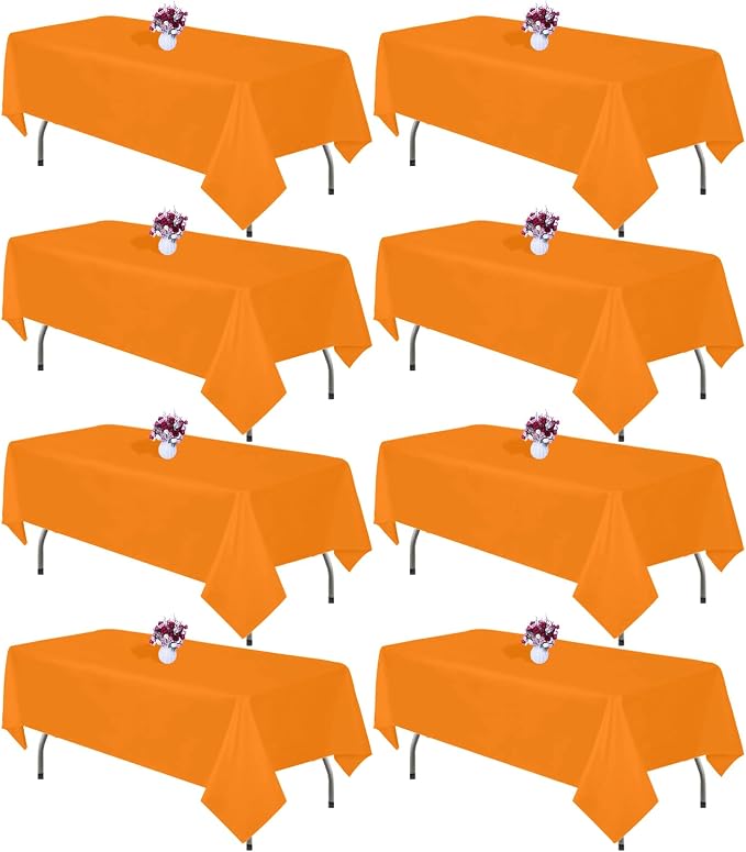 8 Packs Orange Tablecloth 60x126 Inch Rectangular Table Cloths for 8ft Rectangle Table, Wrinkle Resistant Polyester Tablecloth Washable Table Covers for Wedding Party Buffet Dining