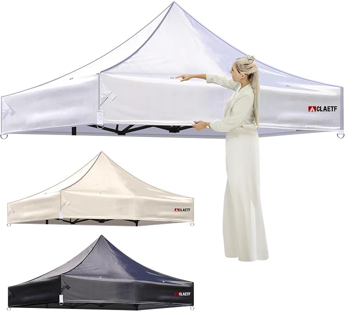10x10ft Replacement Canopy Top-Heavy-Duty 500D 2500mm Waterproof & UPF 50+ UV Tent Cover with 8 Drainage Holes,Reinforced Straps for Camping,Trade Shows(Frame Not Included-White)