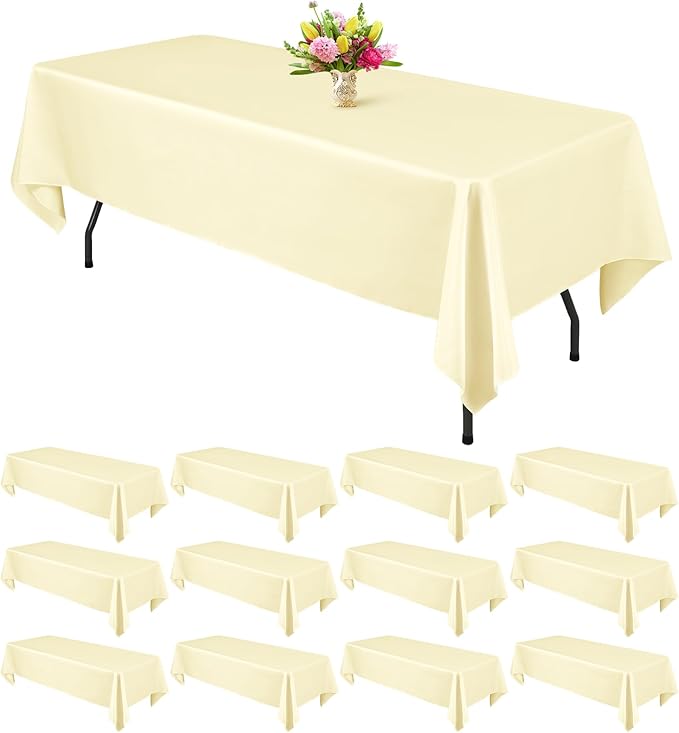 Teruntrue 12 Packs Tablecloths 60x102 inch Beige Rectangle Table Cloth for 6 Foot Rectangle Tables, Washable Polyester Fabric for Wedding Parties Banquet Holiday Dinner Table Decorative, Beige