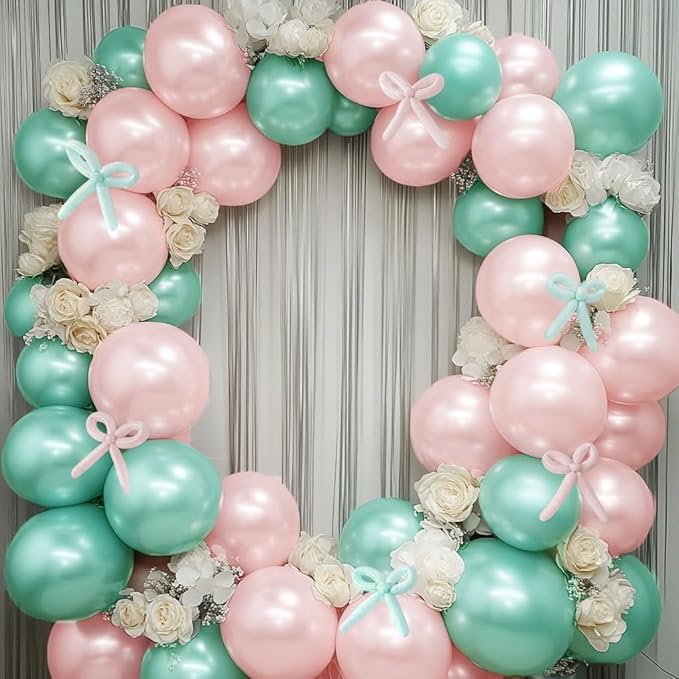 Pearl Teal Blue Balloon Double Stuffed Blue Balloons Garland Pearl Turquoise Arch Kit Teal Long Balloons Different Size for Birthday Wedding Baby Shower Anniversary Decoration
