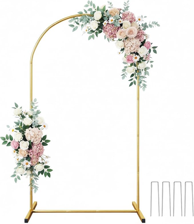 RUBFAC 6.6 FT Arch Backdrop Stand, Metal Gold Wedding Arch Frame, Floral Balloon Arch Stand for Birthday Baby Shower Bridal Anniversary Graduation Ceremony Party Backdrop Decoration