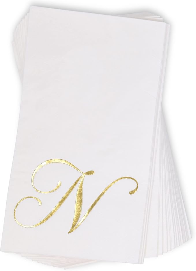 N Monogram Guest Napkins 100 Pack Initial Letter Personalized Napkins Paper Disposable Bathroom Towels Wedding Party Table Decor Supplies