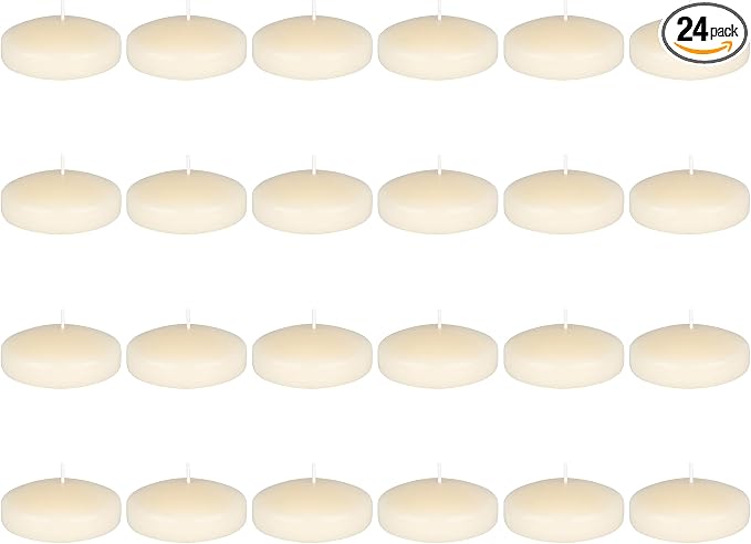 Mega Candles 24 pcs Unscented Ivory Floating Candles, Hand Poured Wax Candle 3 Inch Diameter, Home Décor, Wedding Receptions, Occasions, Festivities, Events, Meditations, Tranquility, Spa