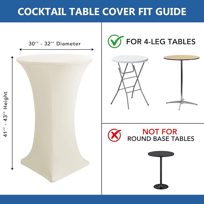Cocktail Table Covers-Spandex Round High Top Table Cloths 4 Pack 32x43 Inch-Cream Stretch Fitted Bar Tall Tablecloth for Pub Bistro Highboy Party Event Banquet Height Folding Satnding Tables