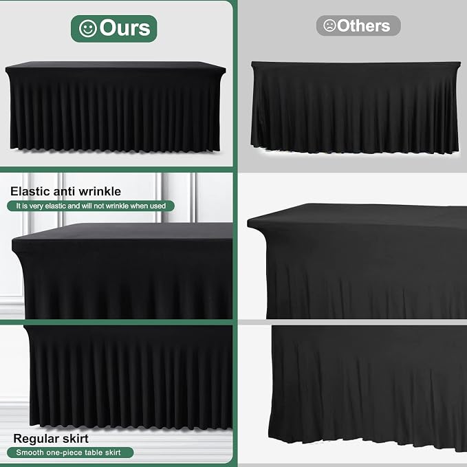 BDDC One-Piece Spandex Table Cover Skirt for 8FT Rectangle Tables | GRS-Certified Eco-Friendly Fabric, Elastic Fitted Ruffle Tablecloth, Washable, For Banquets, Weddings & Parties