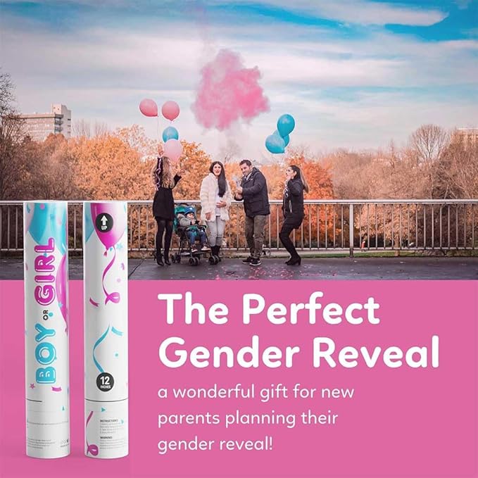 Gender Reveal Powder Smoke Bombs Cannon Poppers | 2 Pink Poppers | Biodegradable | Alternative to Gender Reveal Smoke Bombs Extinguisher | Gender Reveal Party Decorations | TUR Party Supplies