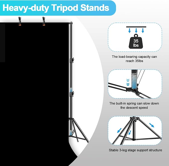 EMART 10 x 10ft Heavy Duty Background Support System,Professional Photo Backdrop Stand Kit with 10 x 20 ft Polyester Backdrop (White,Black),Clamp,Carry Bag for Parties,Photography,Wedding,Decoration