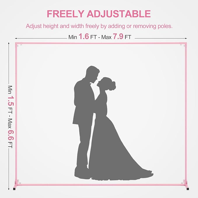 Walensee 7.9FTx6.6FT Pink Wedding Arch Backdrop Stand, Adjustable Square Metal Arch Frame for Ceremony Party Birthday Baby Shower Bridal AnniversaryGarden Balloon Photo Decoration