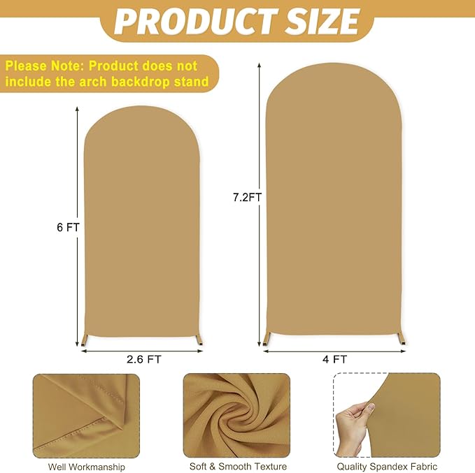 MODFUNS Khaki Arch Cover 6&7.2ft Spandex Arch Backdrop Covers Set of 2 Brown Arch Covers Stretchy Backdrop Vintage Fitted Arch Stand Cover for Wedding Ceremony Party Reception Decor