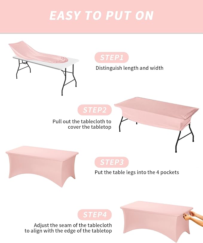Fixwal Pink Stretch Table Cloth Rectangle 2 Pack 6FT, Spandex Fitted Table Covers Washable for Party, Trade Show, Banquet, Wedding, Buffet