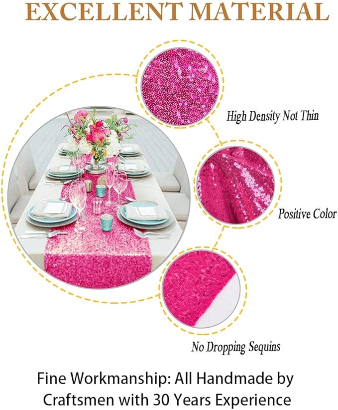 ShinyBeauty Hot Pink Sequin Table Runner 12x108-Inch Wedding Shower Decorations Fuchsia Table Runner-Pack of 5