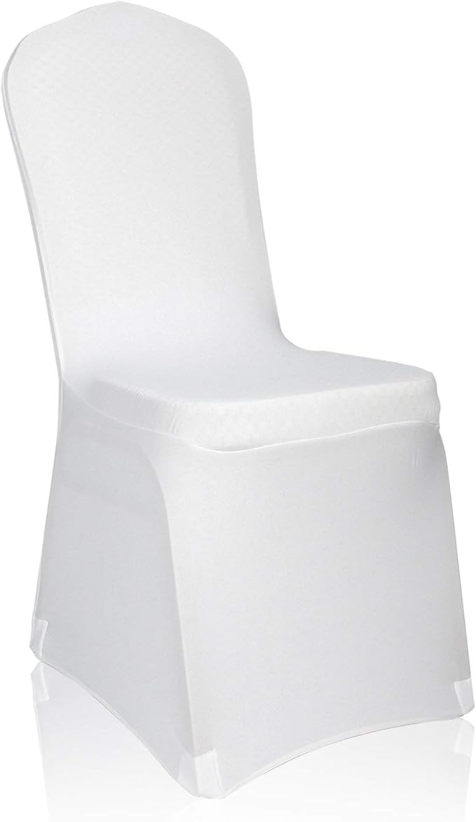 EMART White Chair Covers 50 Pcs Spandex Stretch Universal Standard Seat Slipcovers Fitted for Wedding Bulk, Party, Banquet and Holidays Celebration