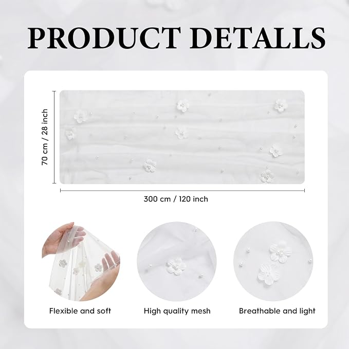 Artoid Mode Flower Pearl White Gauze Table Runner 10FT, Seasonal Sheer Dining Holiday Wedding Birthday Baby Shower Table Decor for Home Party