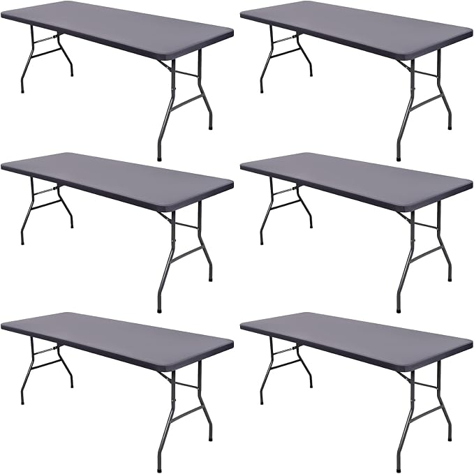 6 Pack Picnic Table Cover Outdoor Elastic Fitted Tablecloths for 6 Foot Rectangle Table Waterproof Stretch Washable Patio Folding Spandex Tablecloth for Camping Banquet Parties (Light Grey,30" x 72")