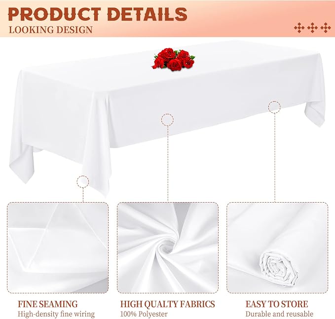 Showgeous 4 Pack White Rectangle Tablecloth, 60 x 102 Inch, Wrinkle Resistant Polyester Table Cover for Wedding, Dining, Parties & Camping