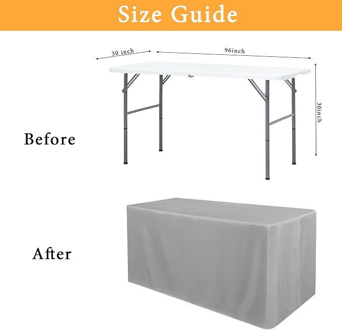 Obstal 2 Pack Table Clothes for 8 Foot Rectangle Tables - Water Resistant Washable Fabric Polyester Rectangle Table Cover Protector for Wedding, Banquet and Trade Shows, 96L x 30W Inches, Silver