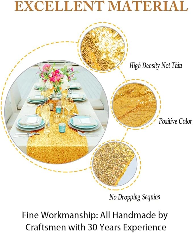 ShinyBeauty 10 Pieces-12 x108 Gold-Sequin-Table-Runners Wedding Party Catering Event Gold Table Runner Gold Christmas Decoration Glitter Fabric Sequin Table Runner Holiday Table Runners 108 Inches