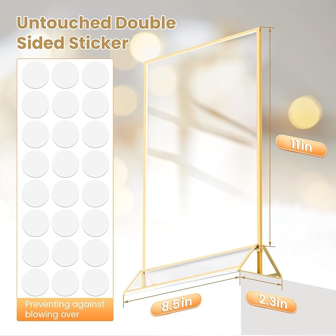 Acrylic Sign Holder 8.5x11 Gold Frames Double-Sided Gold Picture Frames for Flyer Menu Wedding Table Number Christmas Photo Frame with Glue Dots - 12 Pack