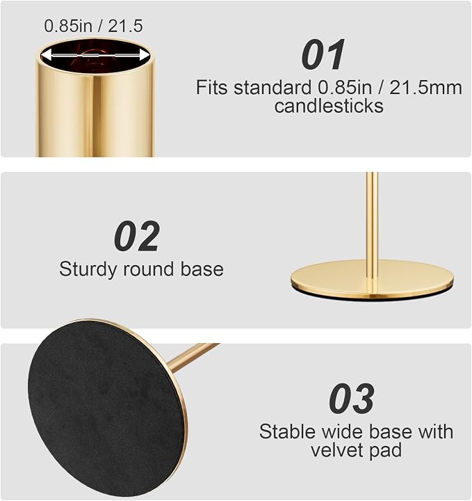 zeochyni Set of 12 French Gold Taper Candle Holders Bulk Candlestick Holders, Decor Candle Stick Candle Holder for Table or Mantel Centerpiece, Wedding, Dinning, Party Home Decor