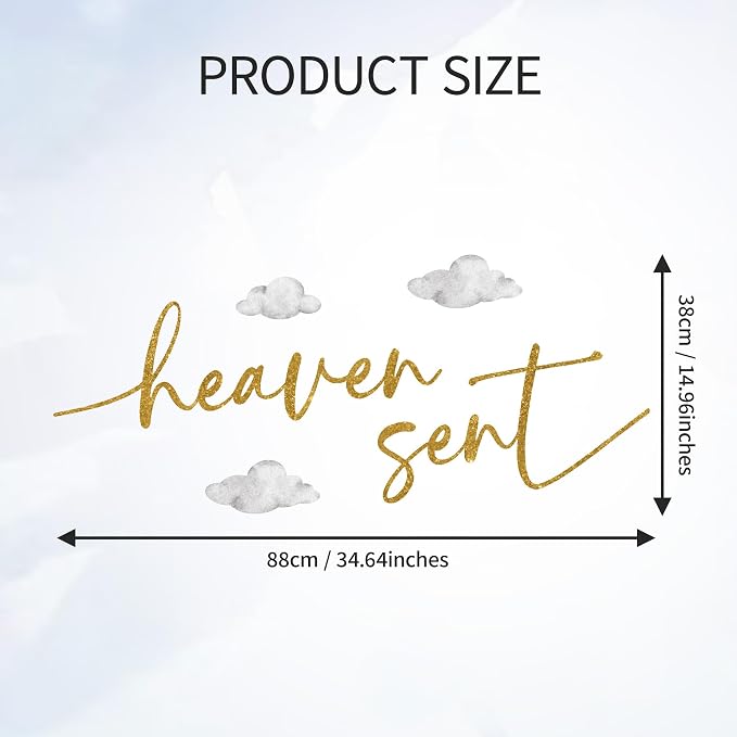 Heaven Sent Baby Shower Decorations - Heaven Sent Sign for Backdrop Balloons Arch, Gold Heavenly Birthday Party Decorations, Cloud Gender Reveal Decorations, 1st Party Supplies Banner for Girl Boy