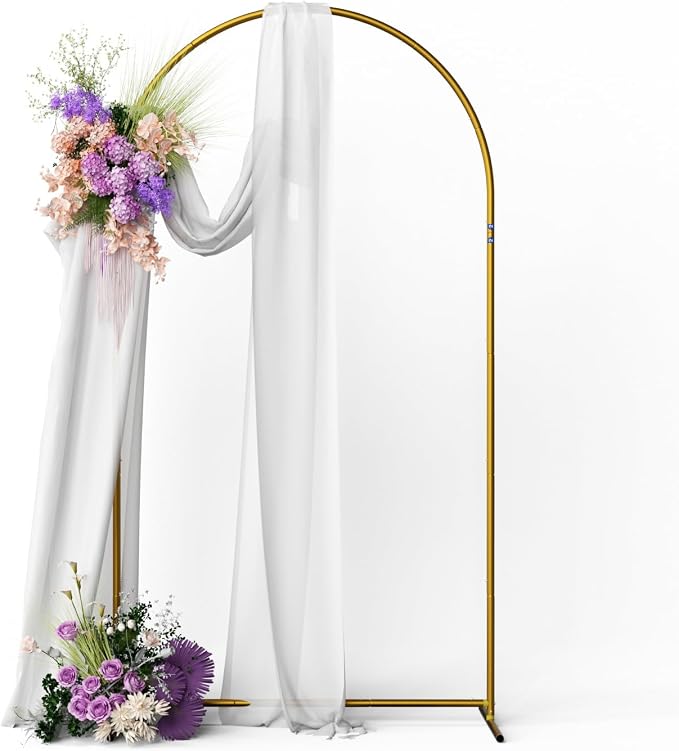 1 Sets Portable Metal Wedding Balloon Arch Stand(6FT), Backdrop Arch Stand for Baby Shower, Birthday, Parties, Anniversaries, Halloween, Christmas (Gold-6FT)