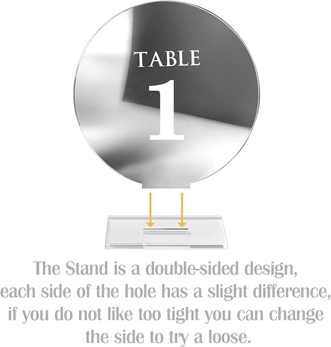 Acrylic Wedding Table Numbers 1-15 with Stands,4.8"Round Mirror Silver Table Number Signs and Holders for Wedding Reception, Party, Event, Centerpiece Decoration