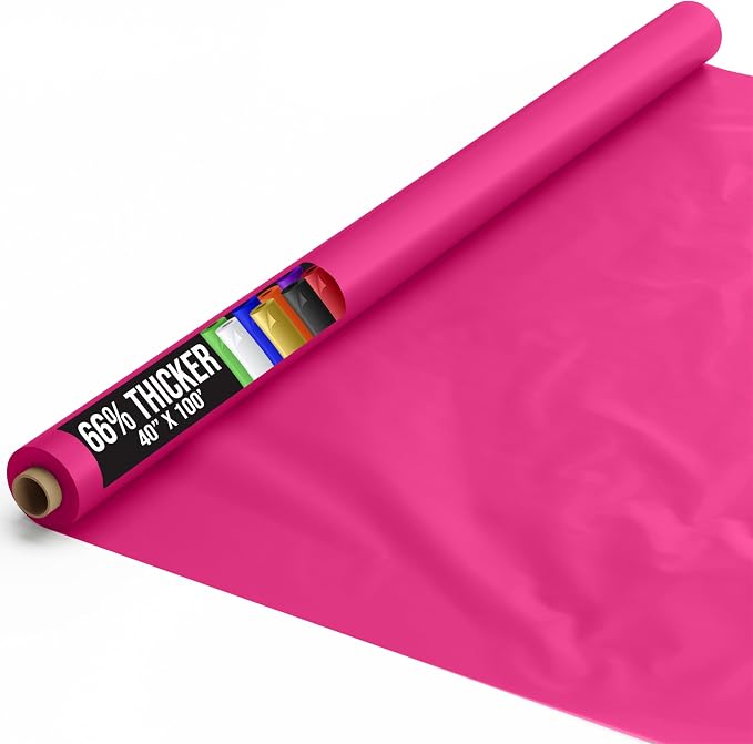 Party Solids 66% Thicker Premium Hot Pink Plastic Table Cover Roll 40" X 100' Table Cloth Plastic Cover Roll Quality Thick Banquet Rolls Disposable Tablecloth Rolls Strong American Based Company