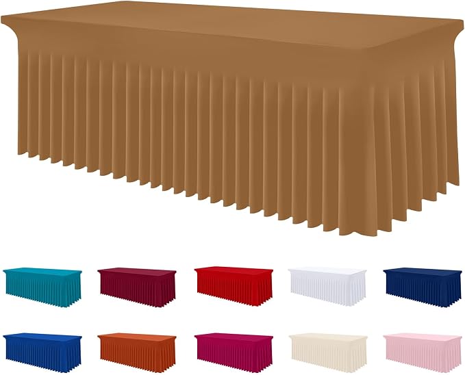 Smiry Spandex Tablecloth, Elastic Fitted Stretch Tablecloth for 4FT Rectangle Tables, Waterproof Washable Table Cover Skirt for Outdoor, Wedding, Banquet & Parties (Brown, 48Lx30Wx30H Inch)