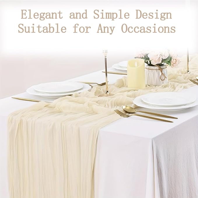 16 Pack Ivory Cheesecloth Table Runner 20 x 120 inch Gauze Table Runners 10 FT Long,Semi Sheer Cheese Cloth Fabric Table Runner Bulk for Wedding,Party,Baby Shower,Bridal Shower Decoration
