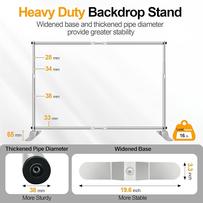 EMART 10x8 ft Heavy Duty Banner Backdrop Stand Kit Adjustable Frame for Step and Repeat Backdrops, Ideal for Photography, Trade Shows, and Photo Booths, Sliver