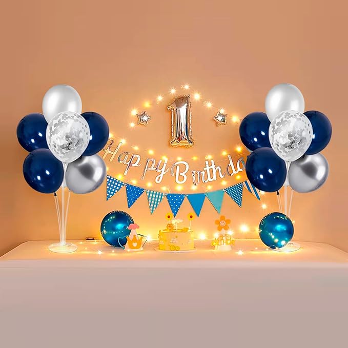 ZJDHPTY 4 Set Balloon Stand with Navy Blue and Silver Balloons | Centerpiece Table Decorations for Birthday Wedding Anniversary Retirement New Years Graduation Decorations Class of 2026