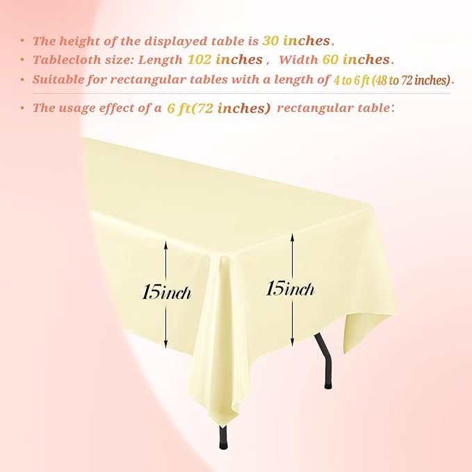 Teruntrue 12 Packs Tablecloths 60x102 inch Beige Rectangle Table Cloth for 6 Foot Rectangle Tables, Washable Polyester Fabric for Wedding Parties Banquet Holiday Dinner Table Decorative, Beige